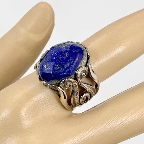 Lapis Ring, Lazuli Lazuli, Sterling Silver, Faceted, Modern, Vintage - Picture 1 of 7